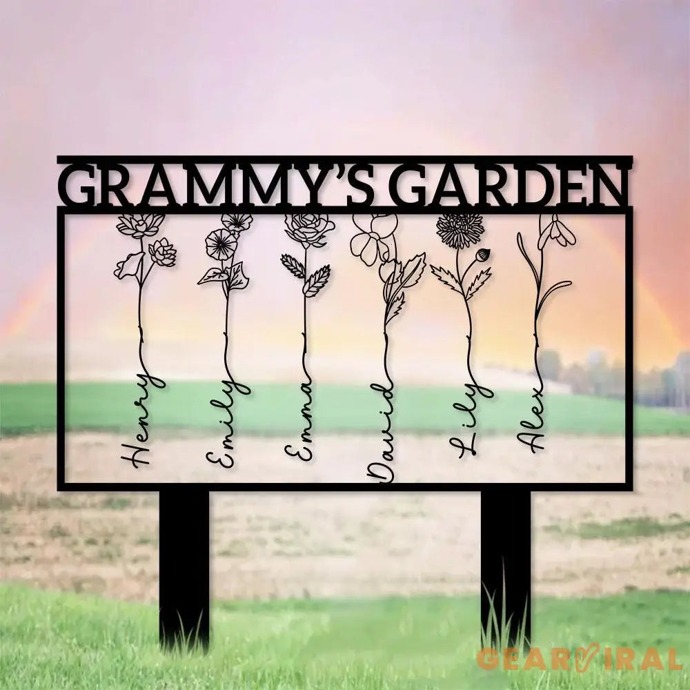 Nana’s Garden Flower Metal Sign Personalized Family Name Metal Sign Family LED Wall Decor Personalized Wall Art