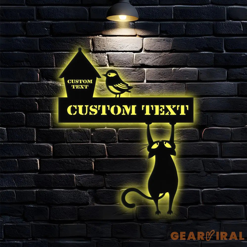 Naughty Cat Address Metal Sign Personalized Family Led Sign Outdoor Door Decor Personalized Address Wall Art Gift for