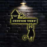 Naughty Cat Address Metal Sign, Personalized Family Led Sign, Outdoor Door Decor, Personalized Address  Wall Art, Gift for Housewarming