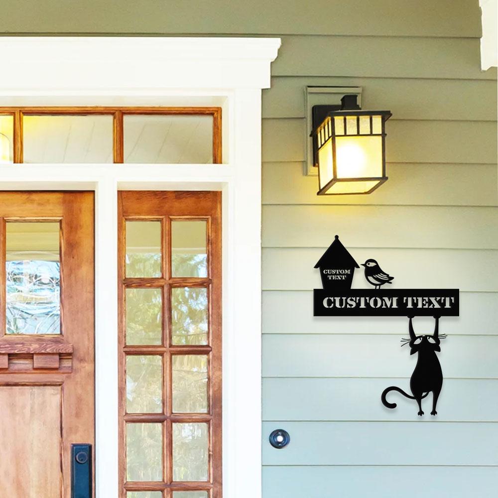 Naughty Cat Address Metal Sign, Personalized Family Led Sign, Outdoor Door Decor, Personalized Address  Wall Art, Gift for Housewarming