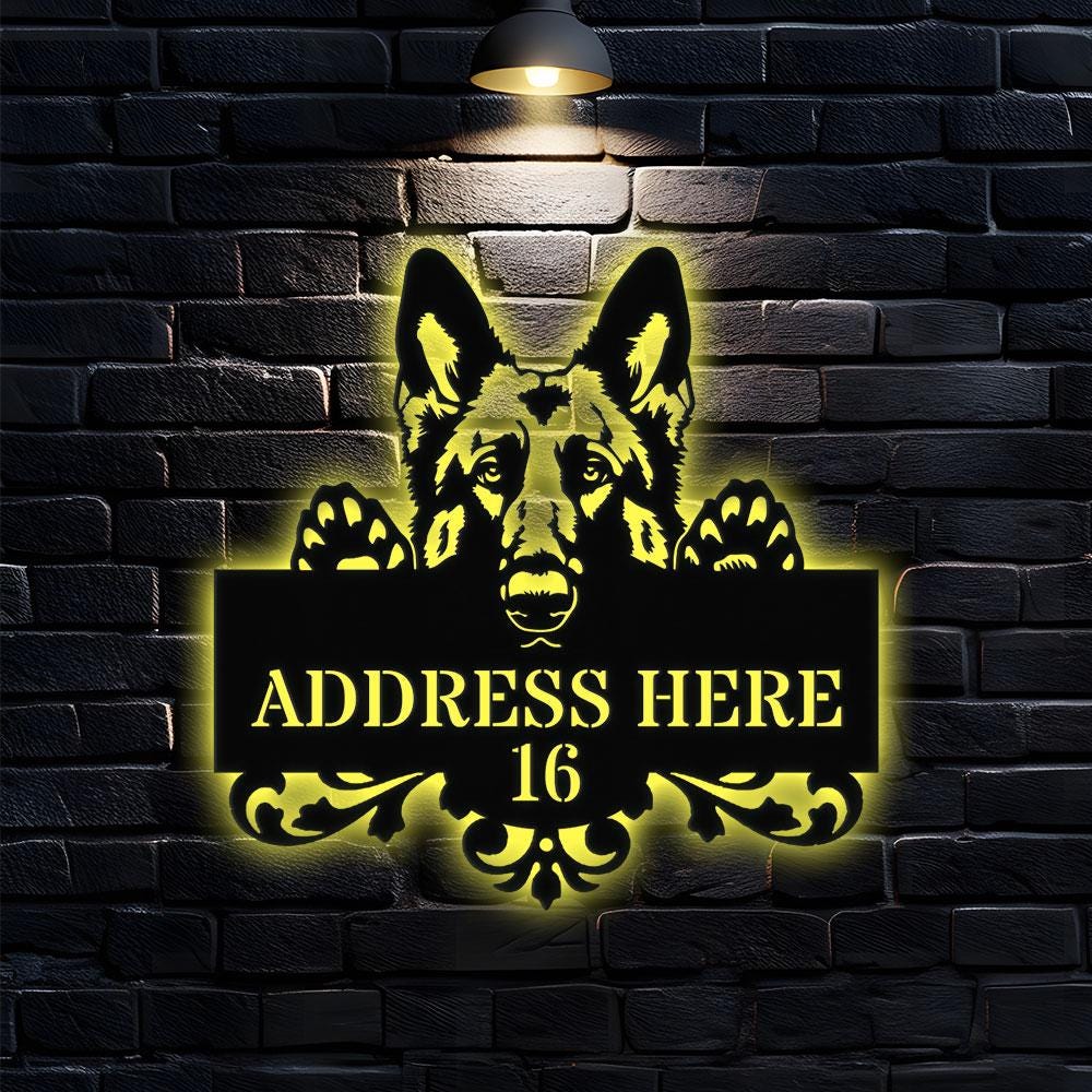 Naughty Dog Address Metal Sign, Personalized Family Led Sign, Outdoor Door Decor, Personalized Address Wall Art, Gift for Housewarming