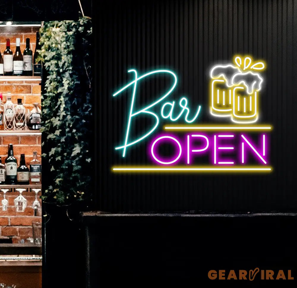 Neon Bar Open Sign Custom Wall Decor Custom Bar Shop Neon Signs Neon Sign Home Bar Decor Neon Led Light Beer Bar Club