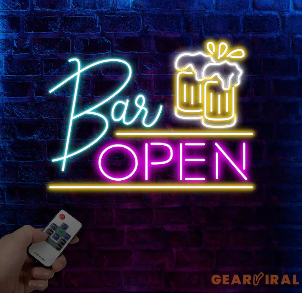 Neon Bar Open Sign Custom Wall Decor Custom Bar Shop Neon Signs Neon Sign Home Bar Decor Neon Led Light Beer Bar Club