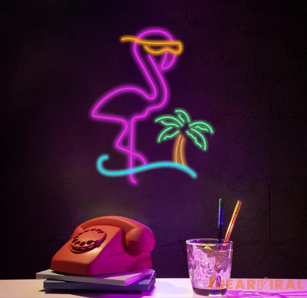 Neon Flamingo Neon Palm Tree Sign Flamingo Neon Sign Flamingo Decor Sunset Vapor Wave Neon Sign Tropical Neon Sign LED