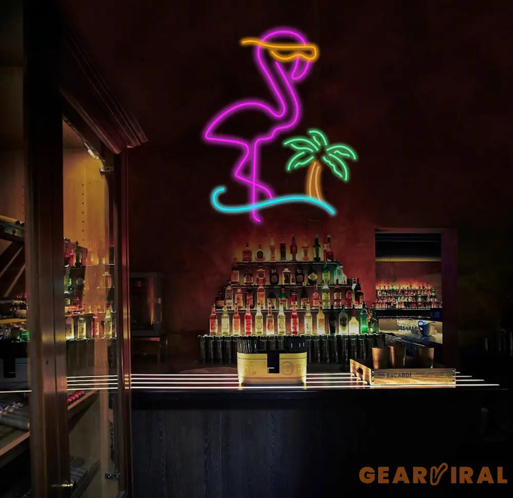 Neon Flamingo Neon Palm Tree Sign Flamingo Neon Sign Flamingo Decor Sunset Vapor Wave Neon Sign Tropical Neon Sign LED