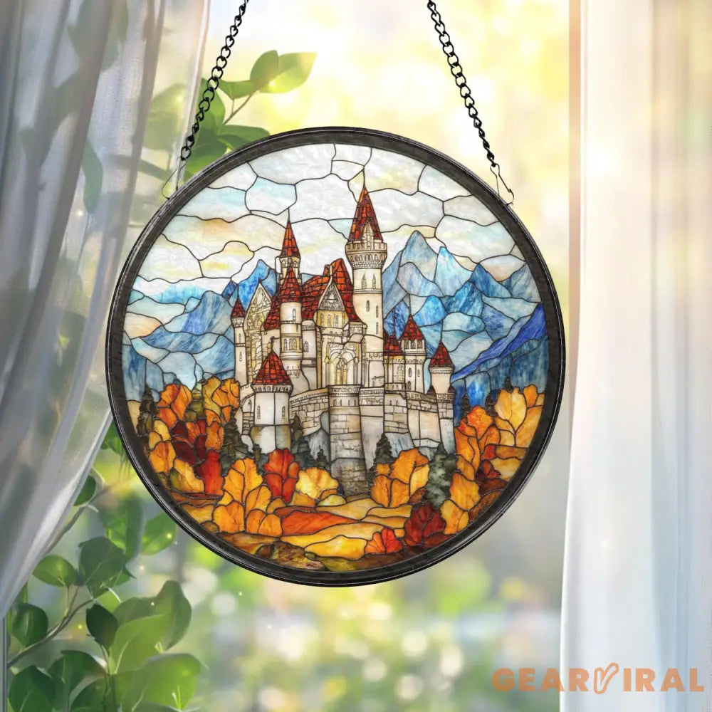 Neuschwanstein Castle Stained Glass Suncatcher Fairytale German Landmark Window Art Magical Travel Decor Gift for Her