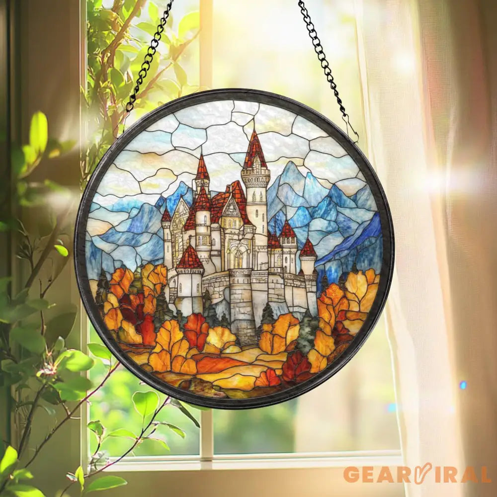 Neuschwanstein Castle Stained Glass Suncatcher Fairytale German Landmark Window Art Magical Travel Decor Gift for Her
