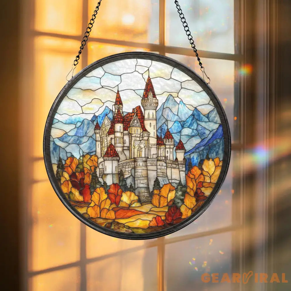 Neuschwanstein Castle Stained Glass Suncatcher Fairytale German Landmark Window Art Magical Travel Decor Gift for Her