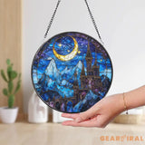 Night Court Stained Glass Suncatcher Fantasy Crescent Moon Castle Panel Starry Sky Glass Art Gift for ACOTAR & Book