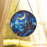 Night Court Stained Glass Suncatcher Fantasy Crescent Moon Castle Panel Starry Sky Glass Art Gift for ACOTAR & Book