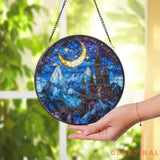 Night Court Stained Glass Suncatcher Fantasy Crescent Moon Castle Panel Starry Sky Glass Art Gift for ACOTAR & Book