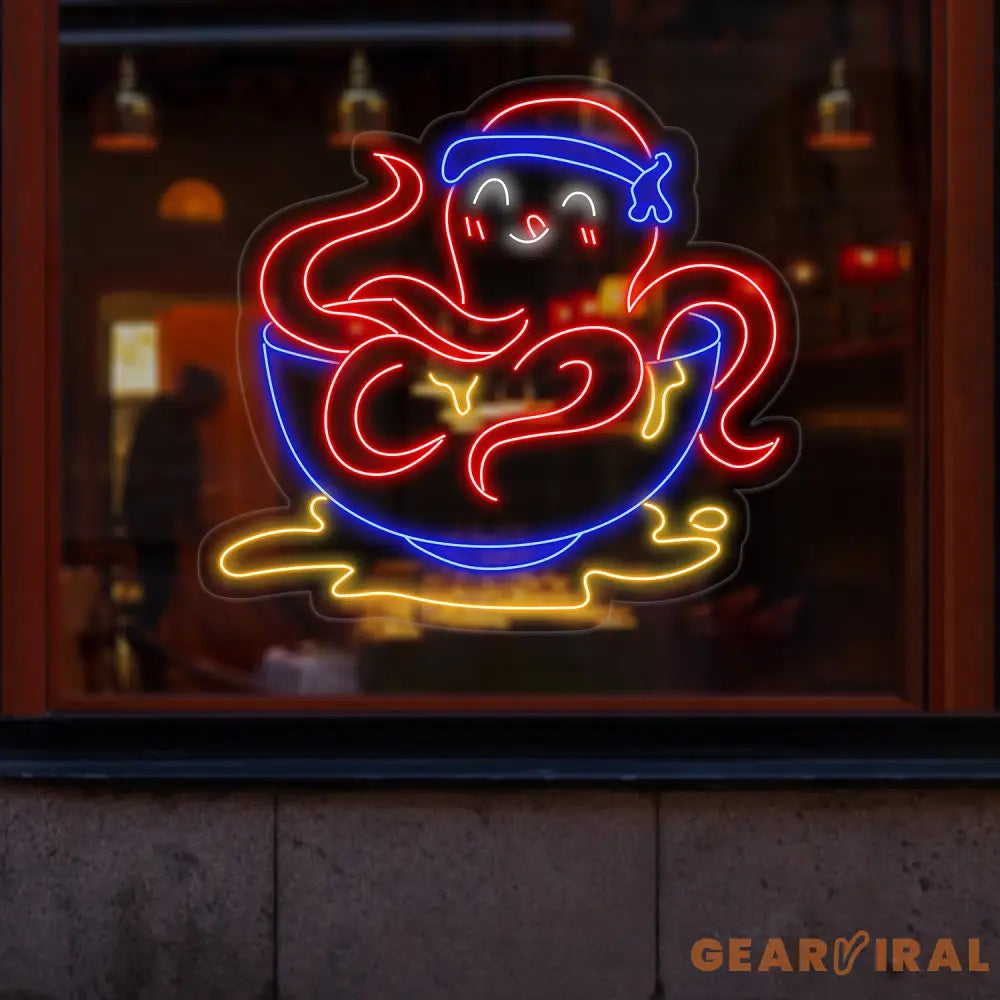 Octopus Bowl Neon Sign Sea Food Led Sign Octopus Neon Light Restaurant Wall Room Decor Food Shop Neon Light Chef Led
