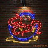 Octopus Bowl Neon Sign Sea Food Led Sign Octopus Neon Light Restaurant Wall Room Decor Food Shop Neon Light Chef Led