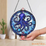 Octopus Stained Glass Suncatcher Nautical Ocean Window Hanging Panel Marine Sea Life Decor Blue Sea Animal Coastal Gift