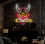 Oni Mask Neon Sign - Japanese Hannya Demon Mask Samurai Wall Art Custom Japanese Neon Decor Hannya Mask LED Light Anime