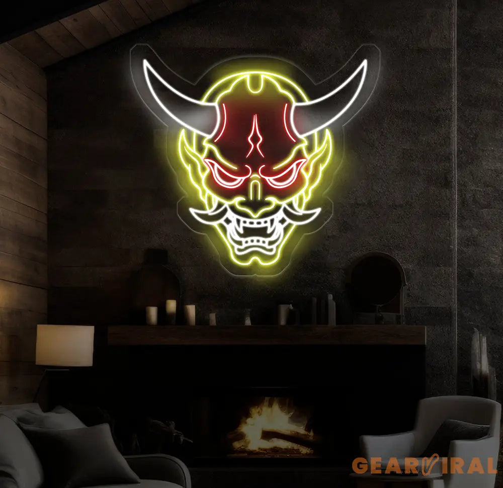 Oni Mask Neon Sign - Japanese Hannya Demon Mask Samurai Wall Art Custom Japanese Neon Decor Hannya Mask LED Light Anime