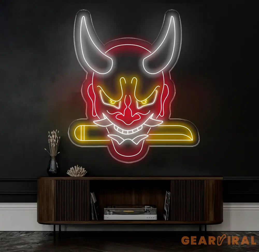 Oni Mask Neon Sign - Japanese Hannya Demon Mask Samurai Wall Art Custom Japanese Neon Decor Hannya Mask LED Light Anime