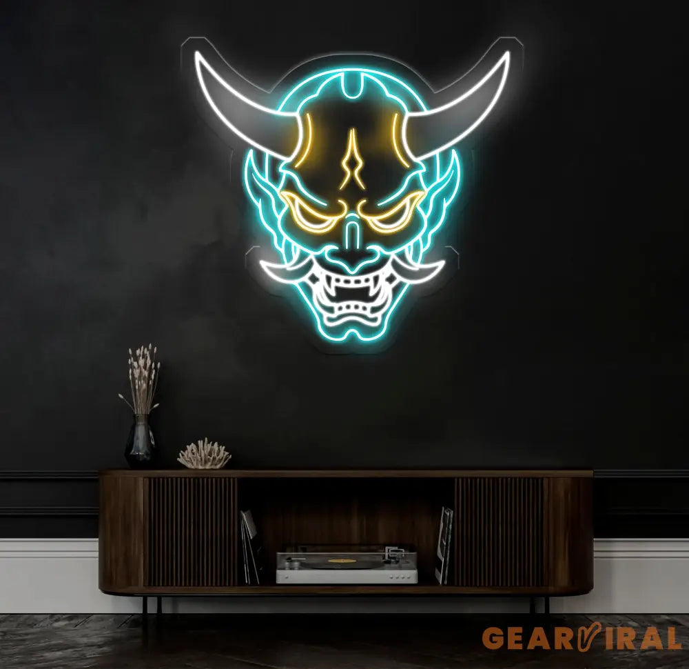 Oni Mask Neon Sign - Japanese Hannya Demon Mask Samurai Wall Art Custom Japanese Neon Decor Hannya Mask LED Light Anime