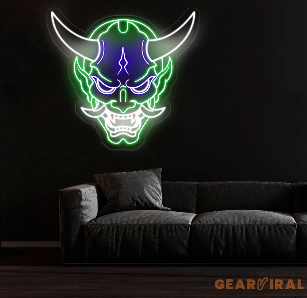 Oni Mask Neon Sign - Japanese Hannya Demon Mask Samurai Wall Art Custom Japanese Neon Decor Hannya Mask LED Light Anime