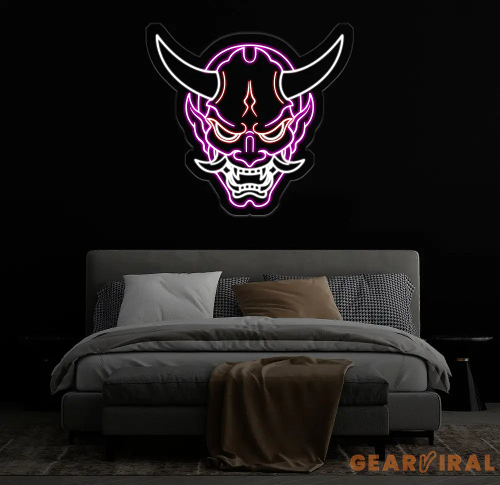 Oni Mask Neon Sign - Japanese Hannya Demon Mask Samurai Wall Art Custom Japanese Neon Decor Hannya Mask LED Light Anime