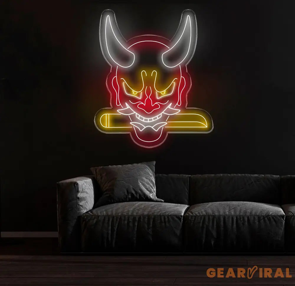 Oni Mask Neon Sign - Japanese Hannya Demon Mask Samurai Wall Art Custom Japanese Neon Decor Hannya Mask LED Light Anime