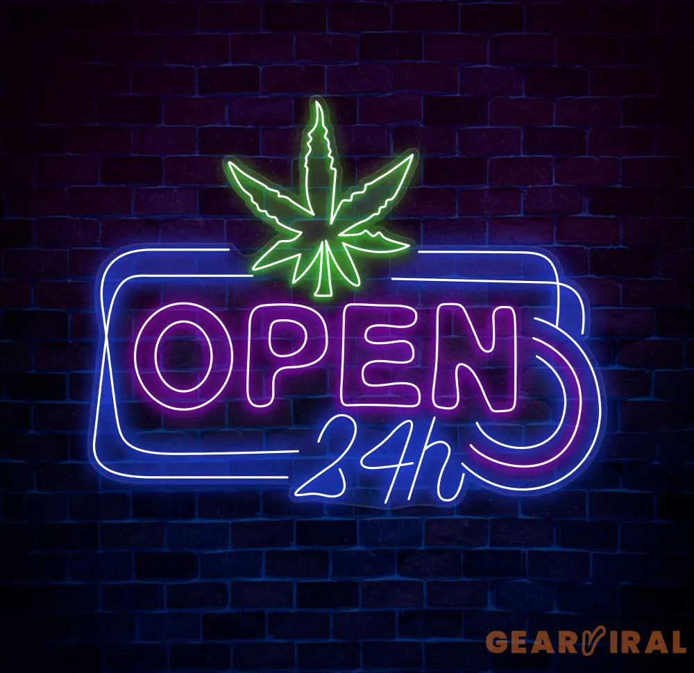 Open 24h Canabiss Neon Sign Weed Wall Art Marijuana Sign Decoration Custom Cannabis Sign Smoke Shop Led Sign Open Neon