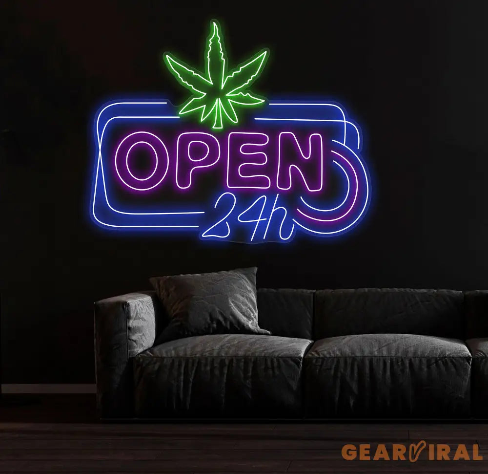 Open 24h Canabiss Neon Sign Weed Wall Art Marijuana Sign Decoration Custom Cannabis Sign Smoke Shop Led Sign Open Neon