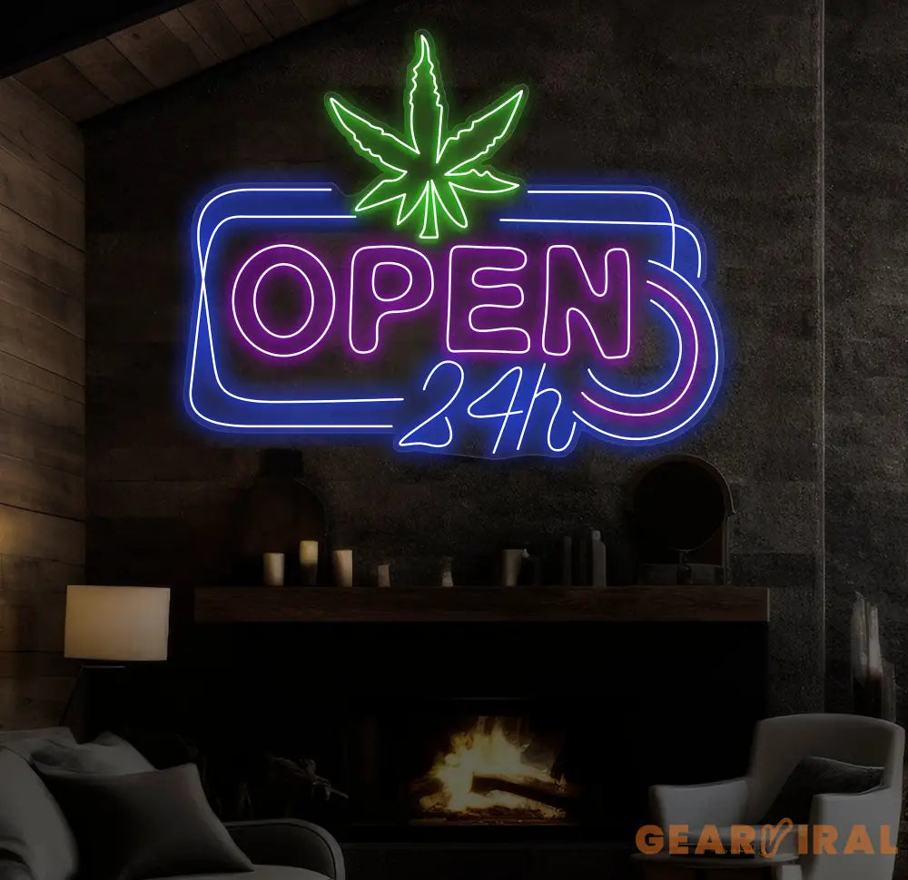 Open 24h Canabiss Neon Sign Weed Wall Art Marijuana Sign Decoration Custom Cannabis Sign Smoke Shop Led Sign Open Neon