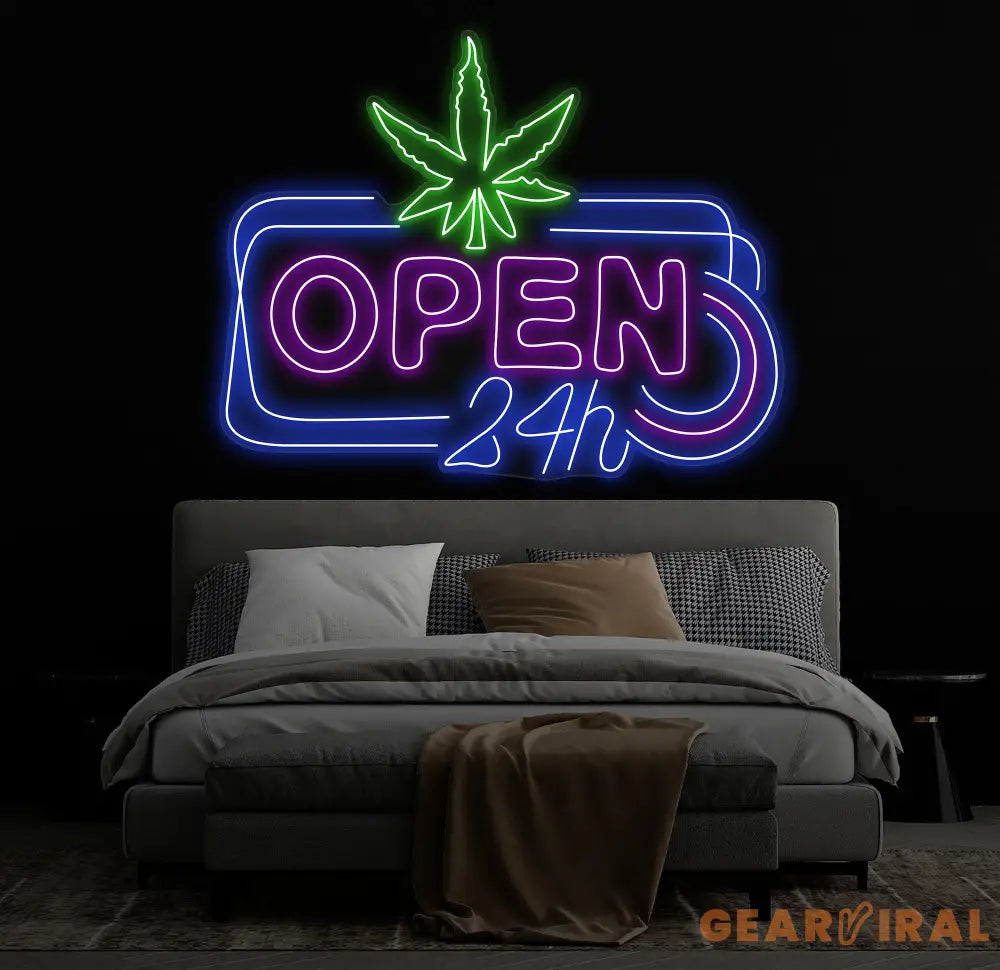 Open 24h Canabiss Neon Sign Weed Wall Art Marijuana Sign Decoration Custom Cannabis Sign Smoke Shop Led Sign Open Neon