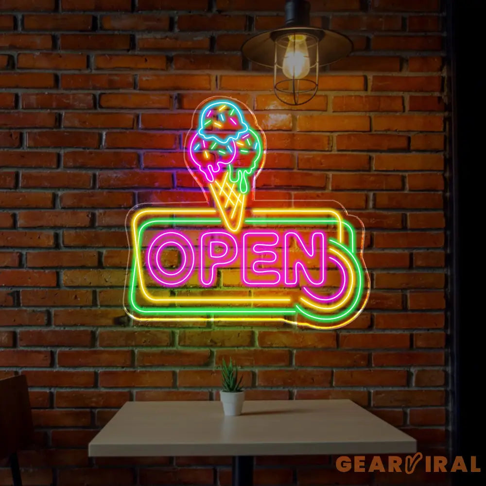 Open Ice Cream Neon Sign Restaurant Neon Sign Business Led Logo Light Ice Cream Decor Neon Sign for Coffee Shop Party