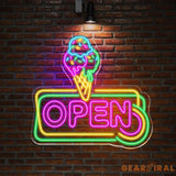 Open Ice Cream Neon Sign Restaurant Neon Sign Business Led Logo Light Ice Cream Decor Neon Sign for Coffee Shop Party
