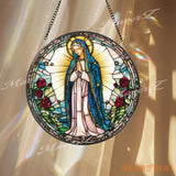 Our Lady of Guadalupe Stained Glass Suncatcher Virgin Mary Window Hanging Catholic Rose Decor Religious Glass Panel