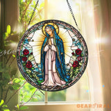 Our Lady of Guadalupe Stained Glass Suncatcher Virgin Mary Window Hanging Catholic Rose Decor Religious Glass Panel