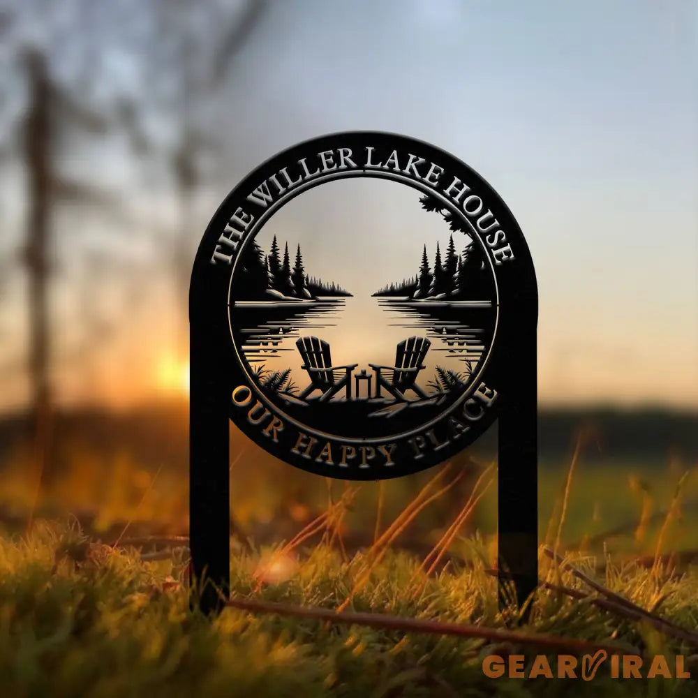 Outdoor Metal Sign with Lake Scene Forest Lake Sign Custom Lake House Name Sign Camping Metal sign Custom Name Sign