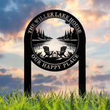 Outdoor Metal Sign with Lake Scene Forest Lake Sign Custom Lake House Name Sign Camping Metal sign Custom Name Sign