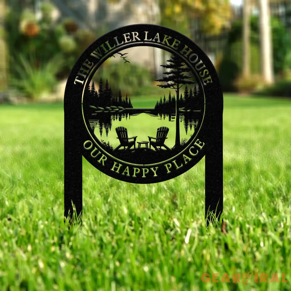 Outdoor Metal Sign with Lake Scene Forest Lake Sign Custom Lake House Name Sign Camping Metal sign Custom Name Sign