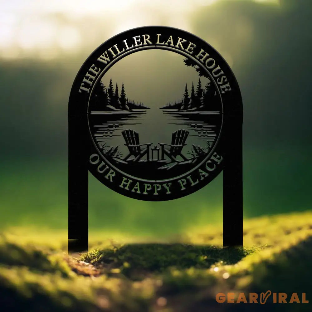 Outdoor Metal Sign with Lake Scene Forest Lake Sign Custom Lake House Name Sign Camping Metal sign Custom Name Sign