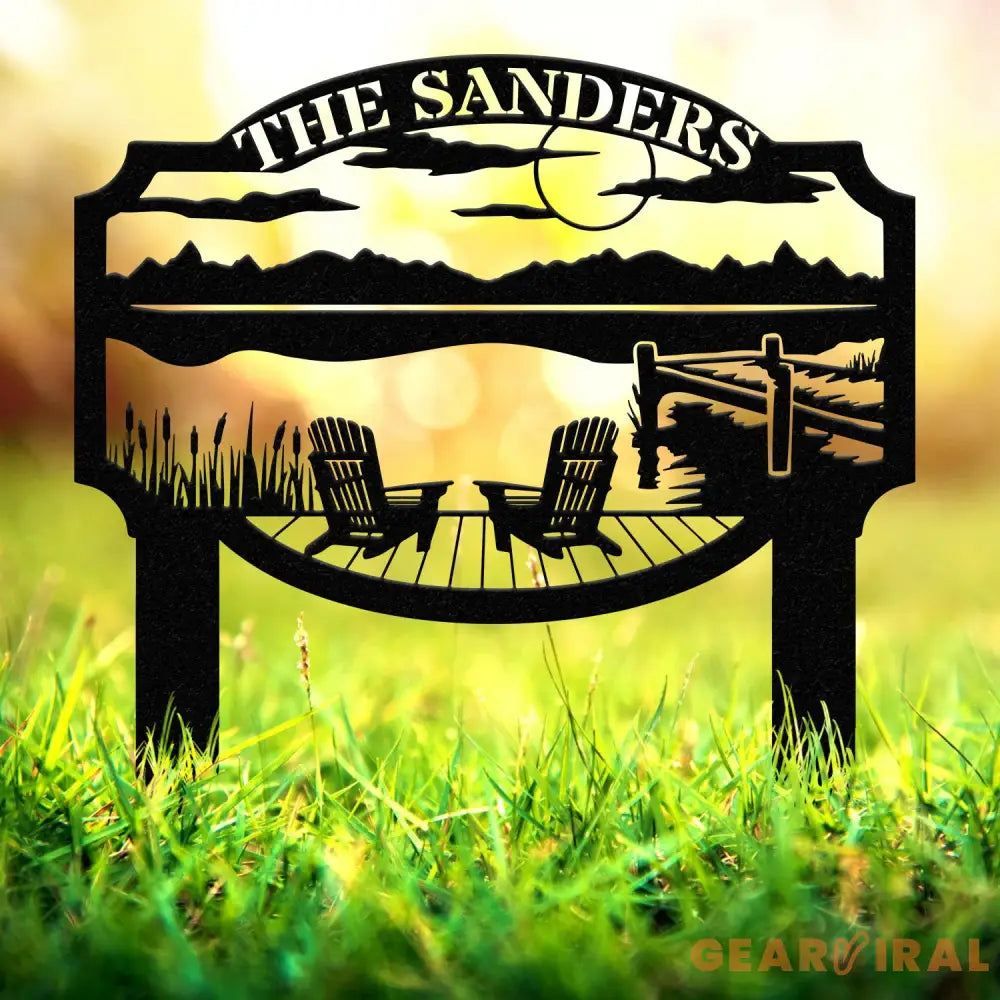 Outdoor Metal Sign with Lake Scene Forest Lake Sign Custom Lake House Name Sign Camping Metal sign Custom Name Sign