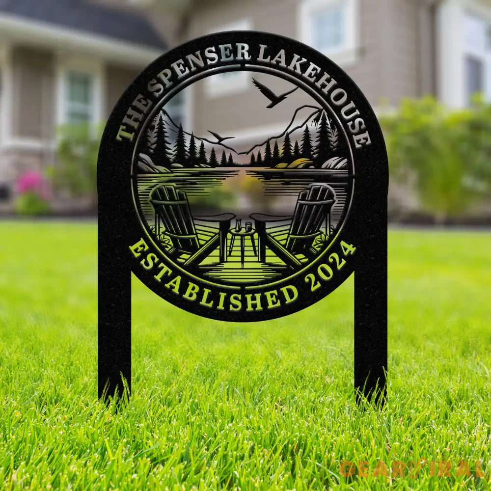 Outdoor Metal Sign with Lake Scene Forest Lake Sign Custom Lake House Name Sign Camping Metal sign Custom Name Sign