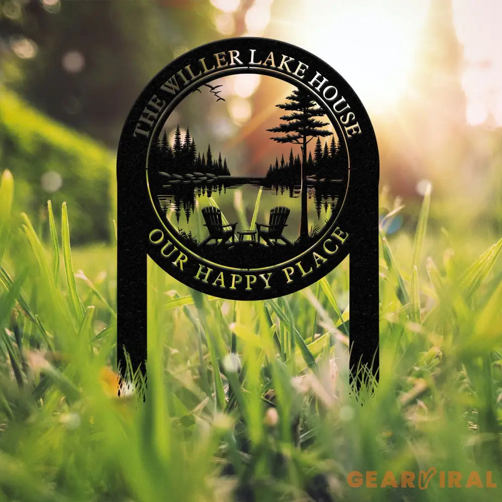 Outdoor Metal Sign with Lake Scene Forest Lake Sign Custom Lake House Name Sign Camping Metal sign Custom Name Sign