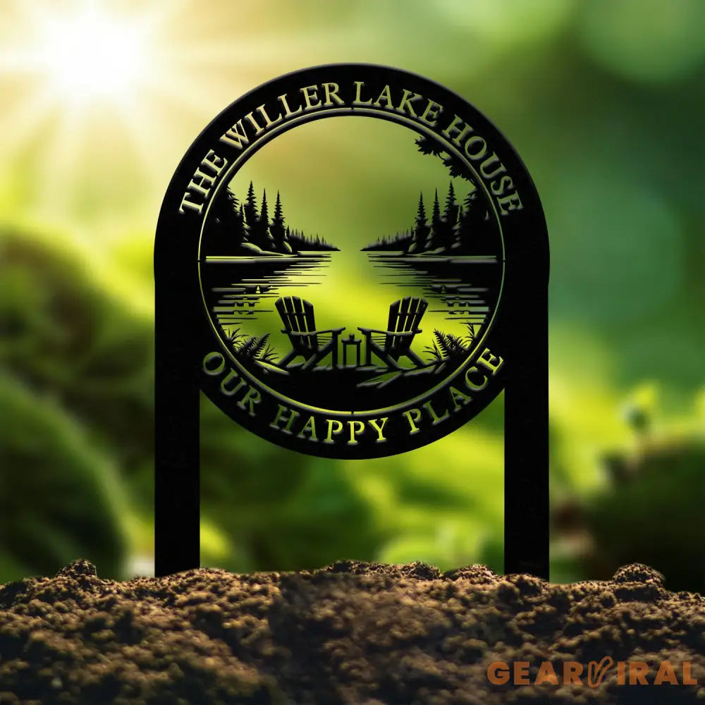 Outdoor Metal Sign with Lake Scene Forest Lake Sign Custom Lake House Name Sign Camping Metal sign Custom Name Sign