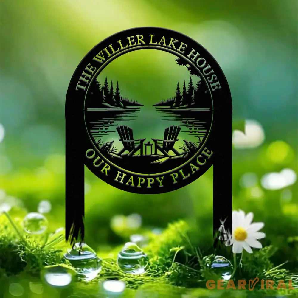 Outdoor Metal Sign with Lake Scene Forest Lake Sign Custom Lake House Name Sign Camping Metal sign Custom Name Sign