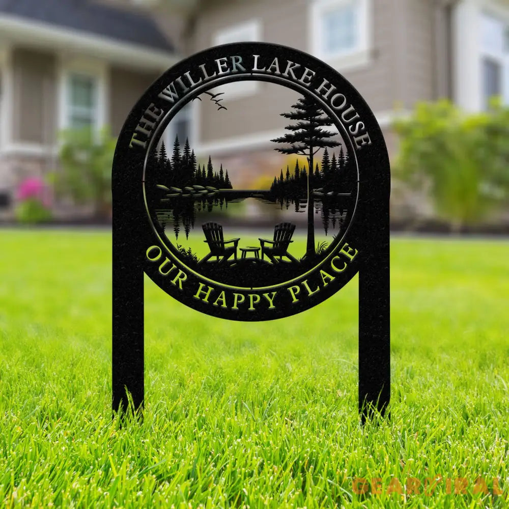 Outdoor Metal Sign with Lake Scene Forest Lake Sign Custom Lake House Name Sign Camping Metal sign Custom Name Sign
