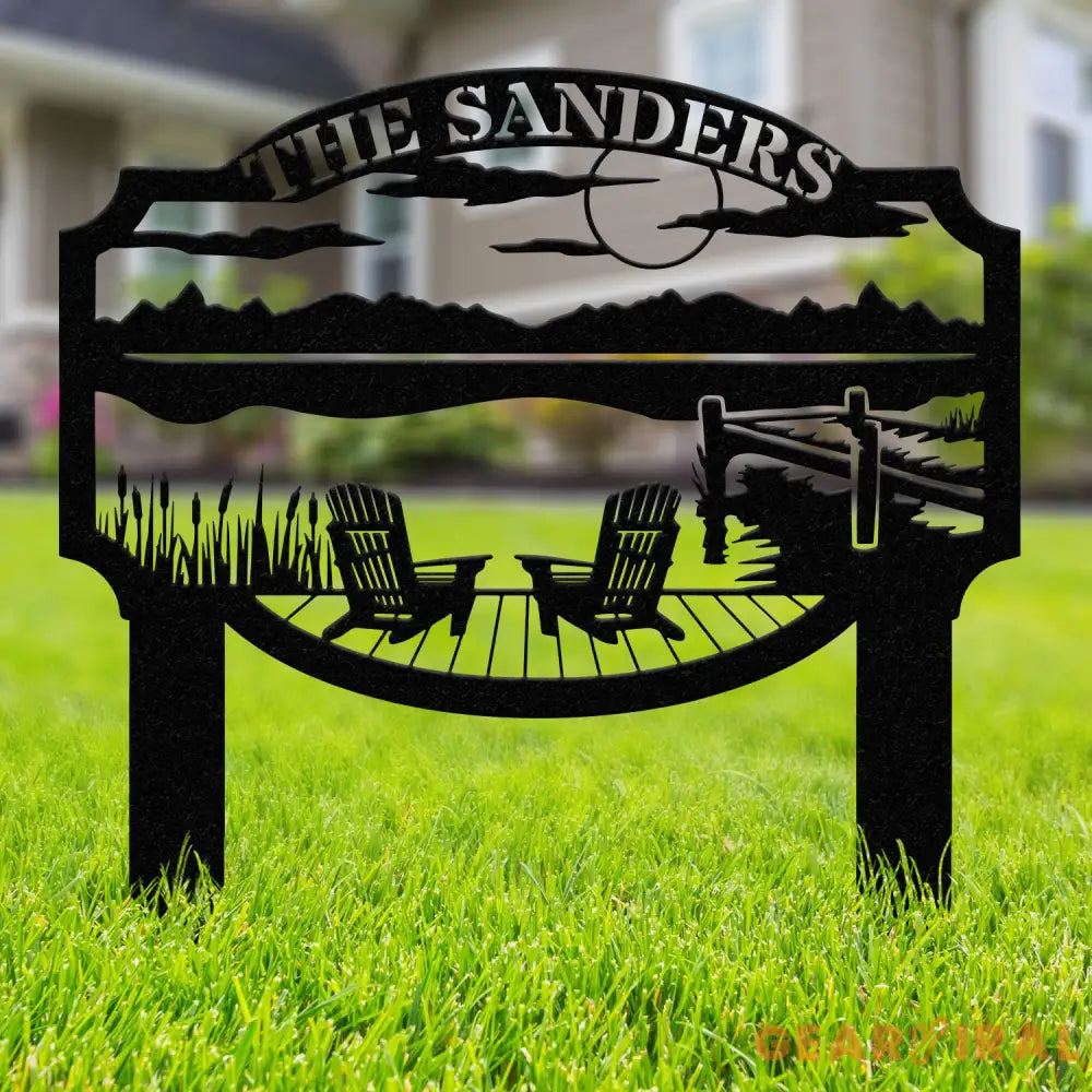 Outdoor Metal Sign with Lake Scene Forest Lake Sign Custom Lake House Name Sign Camping Metal sign Custom Name Sign