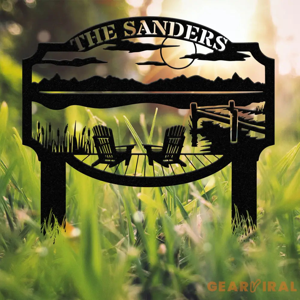 Outdoor Metal Sign with Lake Scene Forest Lake Sign Custom Lake House Name Sign Camping Metal sign Custom Name Sign