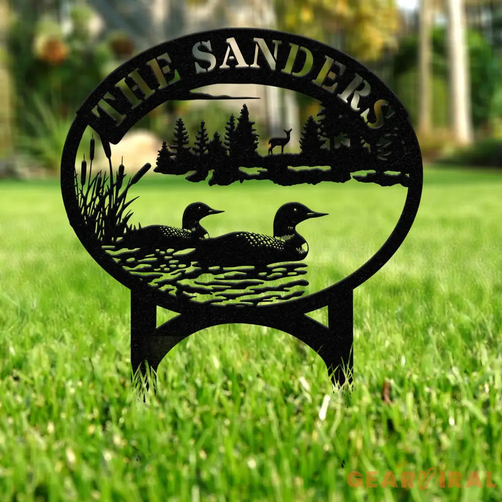 Outdoor Metal Sign with Lake Scene Personalized Address or Lake Lot Sign Garden Stake Custom Name Sign Garden Decor