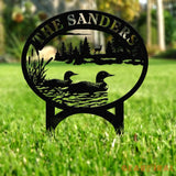 Outdoor Metal Sign with Lake Scene Personalized Address or Lake Lot Sign Garden Stake Custom Name Sign Garden Decor