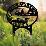 Outdoor Metal Sign with Lake Scene Personalized Address or Lake Lot Sign Garden Stake Custom Name Sign Garden Decor