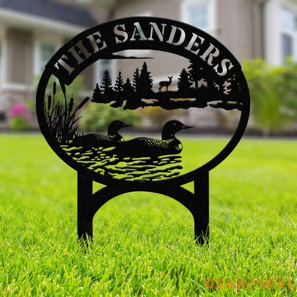 Outdoor Metal Sign with Lake Scene Personalized Address or Lake Lot Sign Garden Stake Custom Name Sign Garden Decor