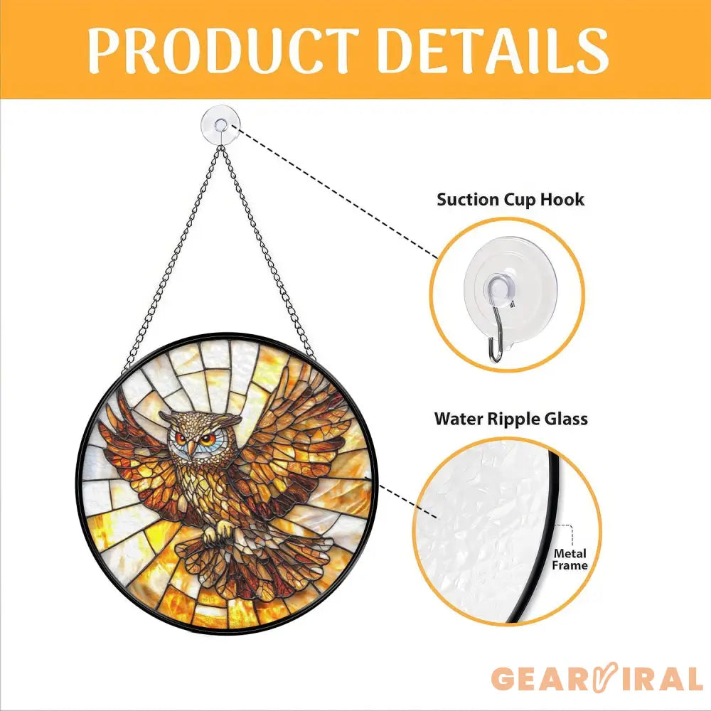 Owl Stained Glass Suncatcher Bird Window Hanging Decor Light Catcher for Home or Cabin Unique Gift for Owl Lovers and
